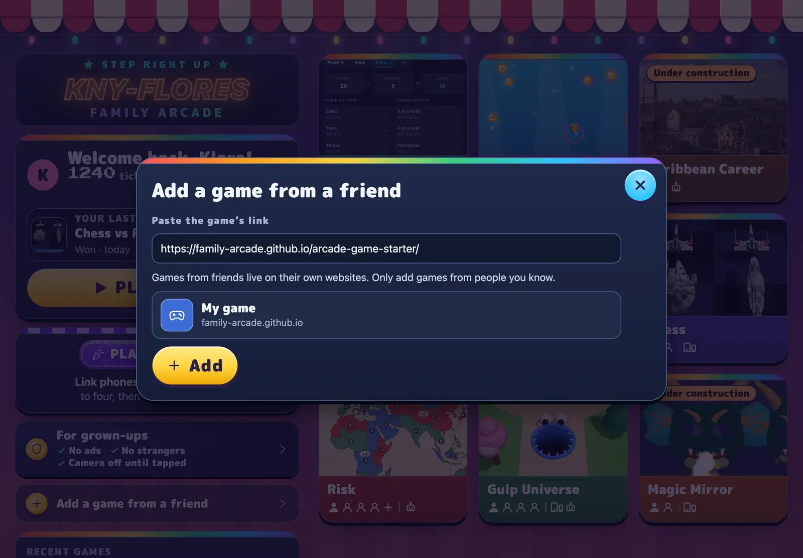 Adding a game from a friend